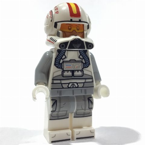 Minifigurka Clone Pilot, Open Helmet with Yellow and Red Markings, White Legs
