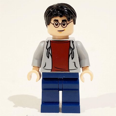 Minifigurka Harry Potter, Open Light Bluish Gray Jacket over Dark Red Shirt, Dark Blue Legs