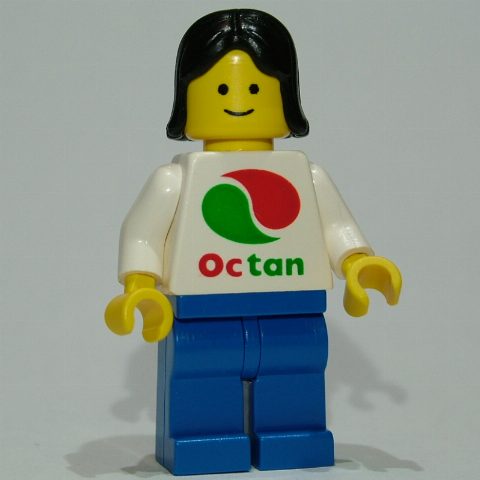 Minifigurka White Torso Octan, Blue Legs, Black Hair