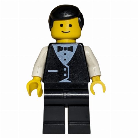 Minifigurka Waiter, Man, Black Suit and Bow Tie, Black Hair (3626b Head)