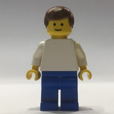 Minifigurka White Torso, Blue Legs, Brown Hair - 3626a Head