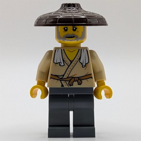 Minifigurka Tan Robes, Dark Bluish Grey Legs, Dark Brown Hat