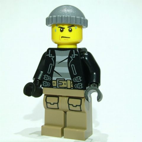 Minifigurka Criminal, Black Torso, Dark Tan Legs, Dark Bluish Grey Cap