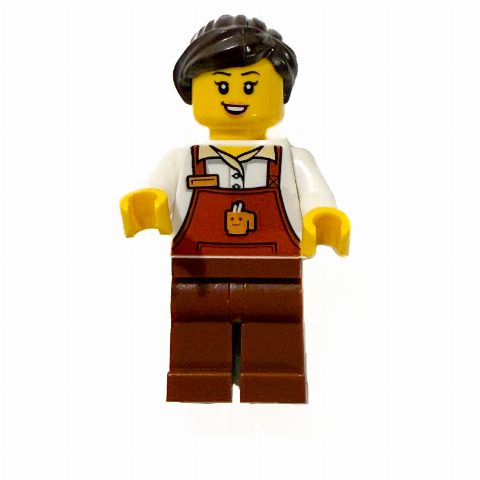 Minifigurka Barista, Reddish Brown Apron, Dark Brown Hair