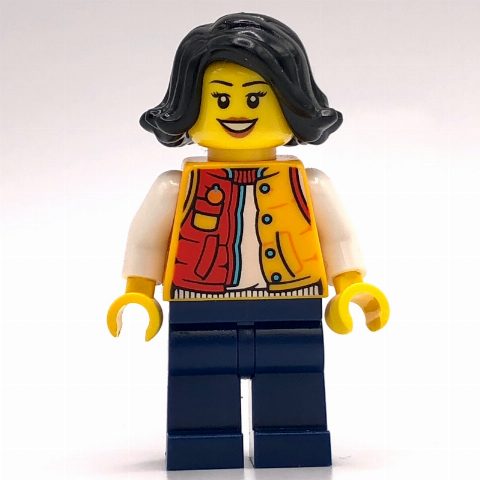 Minifigurka Orange Torso, Dark Blue Legs, Black Hair