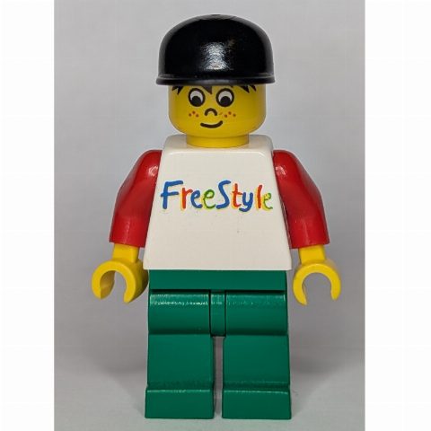 Minifigurka White Torso, Freestyle, Green Legs, Black Cap