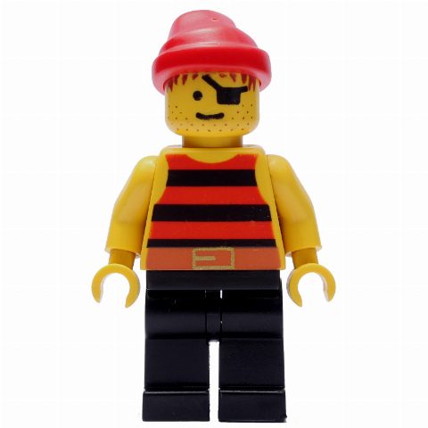 Minifigurka Pirate - Red/Black Stripes, Black Legs, Red Bandana, Eyepatch (Old)