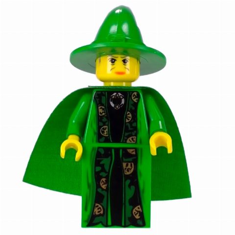Minifigurka Professor Minerva McGonagall, Yellow Skin, Green Robes, Hat, Cape