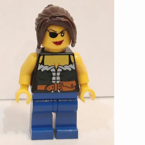 Minifigurka Pirate - Female, Blue Legs, Dark Brown Hair