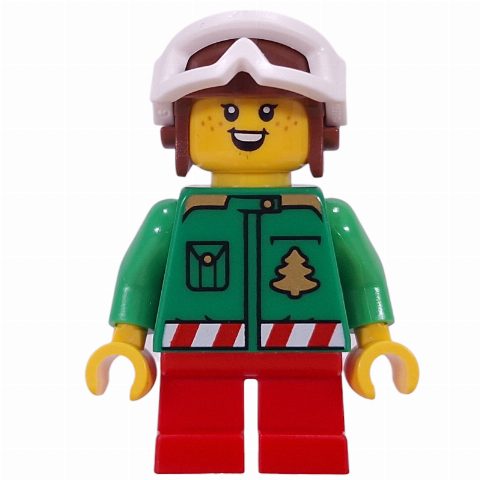 Minifigurka Elf - Bright Green Torso, Red Legs, Aviator Cap