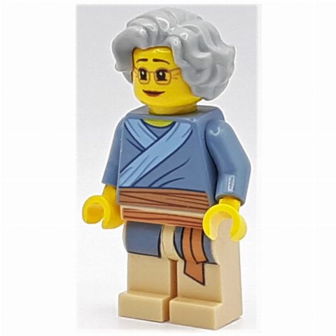 Minifigurka Woman, Sand Blue Tunic, Light Bluish Gray Hair, Glasses