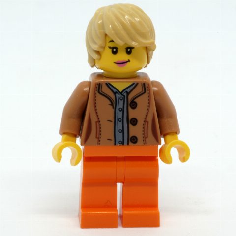 Minifigurka Medium Nougat Torso, Bright Light Orange Legs, Tan Hair