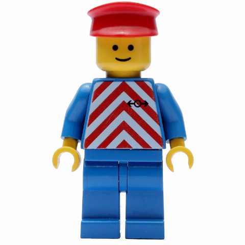 Minifigurka Train Worker - Red/White Shirt, Blue Legs, Red hat