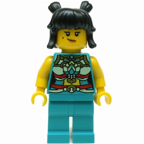 Minifigurka Dark Turquoise Torso, Chinese Decorations, Dark Turquoise Legs, Black Hair 2 Bunds