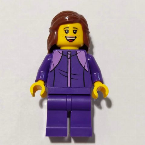 Minifigurka Hiker, Dark Purple Tracksuit, Reddish Brown Hair