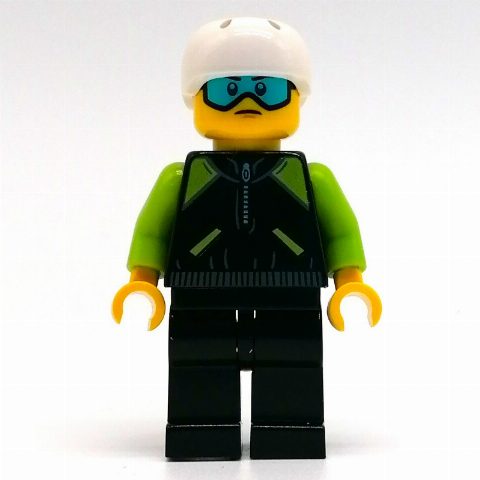 Minifigurka Black Torso, Lime Arms, Black Legs, White Helmet