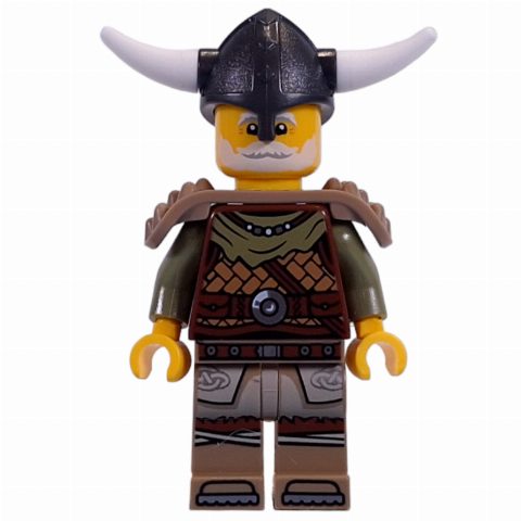 Minifigurka Viking, Reddish Brown Shirt, Shoulder Guards, Helmet with Horns, White Beard