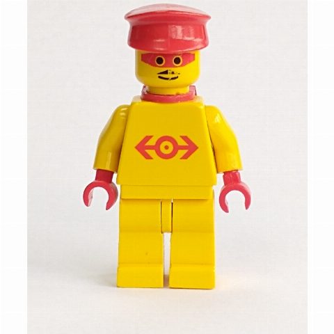 Minifigurka Train Employee - Yellow Torso, Yellow Legs, Red Hat, Red Mask, Red Cape