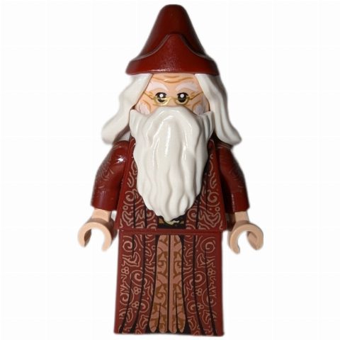 Minifigurka Albus Dumbledore, Dark Red Robe with Skirt, Plain Hat