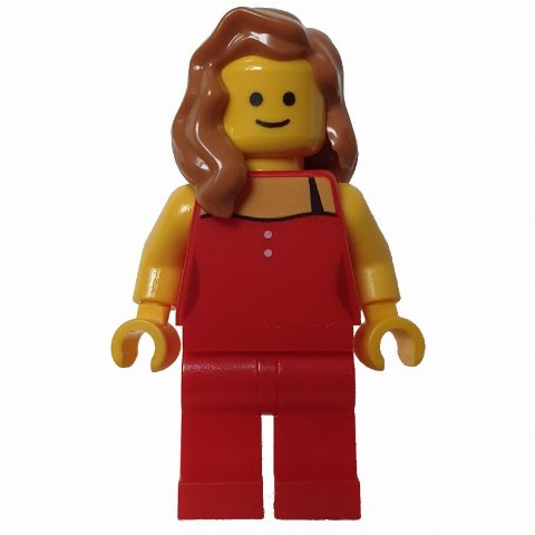 Minifigurka Red Torso, Red Legs, Medium Nougat Hair