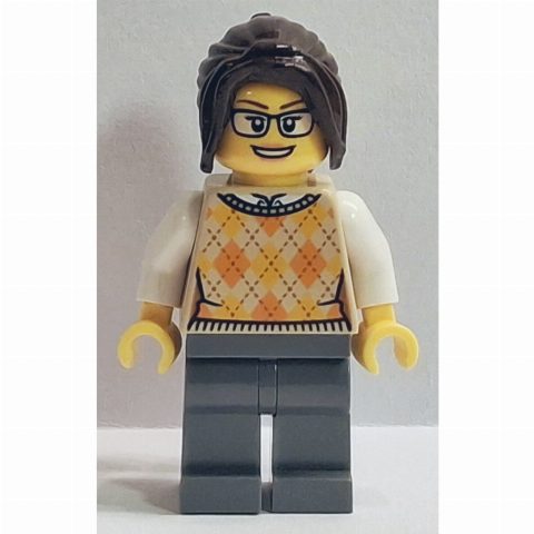 Minifigurka Passenger, Tan Torso, Dark Bluish Grey Legs, Dark Brown Hair