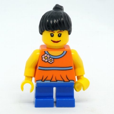 Minifigurka Kid - Orange Torso, Blue Legs, Black Hair