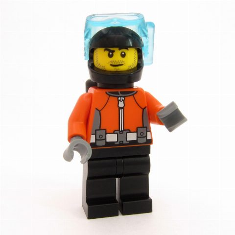 Minifigurka Diver, Reddish Orange Wetsuit, Black Legs, Black Helmet