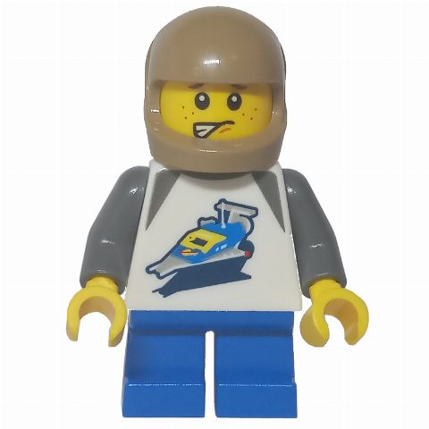 Minifigurka Kid - White Torso with Classic Space Ship, Blue Legs, Dark Tan Helmet