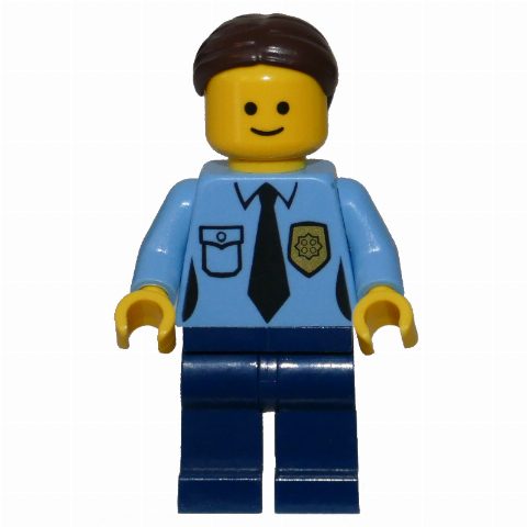 Minifigurka Police, Medium Blue Torso, Dark Blue Legs, Dark Brown Hair