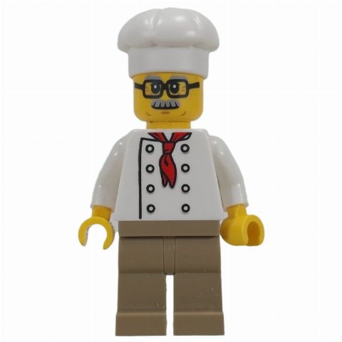 Minifigurka Chef, Red Neckerchief, Dark Tan Legs, Glasses
