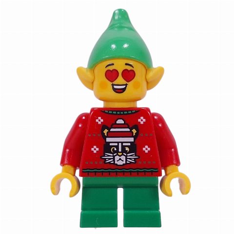 Minifigurka Elf - Red, Green Legs, Bright Green Hat, Hearts for Eyes