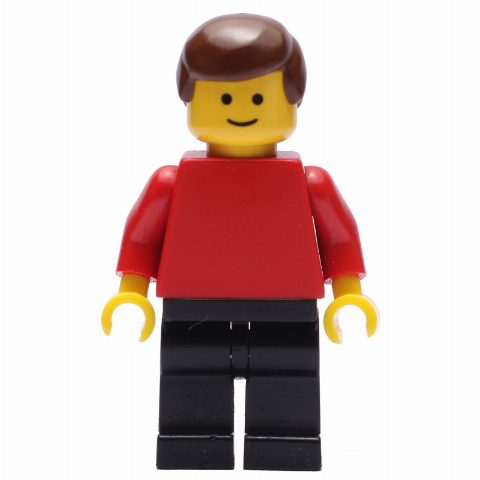 Minifigurka Man - Red Torso, Black Legs Brown Hair