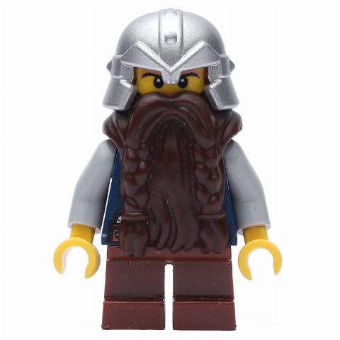 Minifigurka Dwarf, Dark Brown Beard, Metallic Silver Helmet