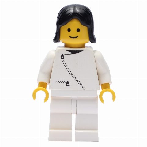 Minifigurka Woman, White Jacket with Zipper, White Legs, Black Hair