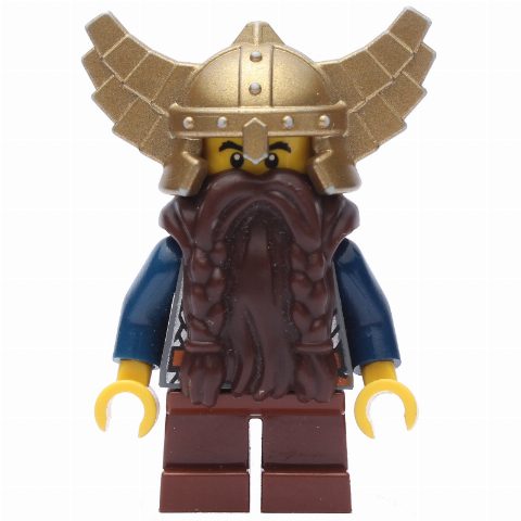 Minifigurka Dwarf, Dark Brown Beard, Metallic Gold Winged Helmet
