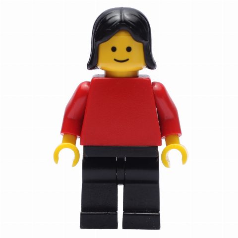 Minifigurka Red Torso, Black Legs, Black Hair