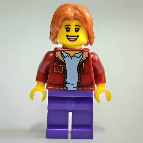 Minifigurka Dark Red Torso, Dark Purple Legs, Dark Orange Hair