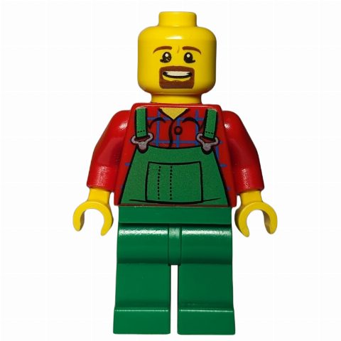 Minifigurka Red Torso, Green Overall