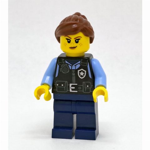 Minifigurka Police Officer Lucy Lawson - Black Torso, Dark Blue Legs, Reddish Brown Hair