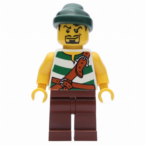 Minifigurka Pirate - Green Stripes, Reddish Brown Legs, Dark Green Bandana, Black Beard