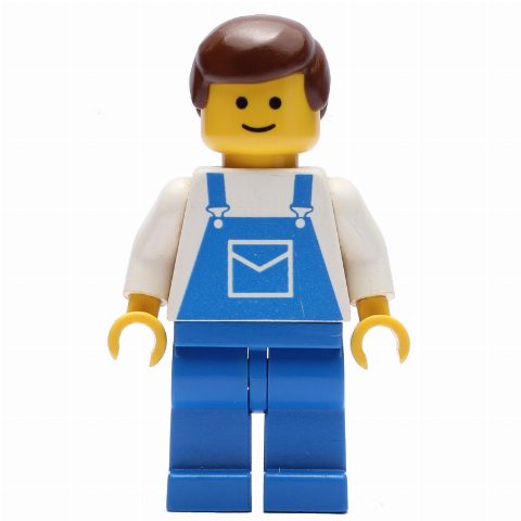 Minifigurka White Torso, Blue Overalls, Brown Hair (3626b Head)