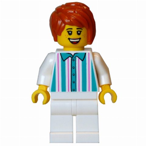 Minifigurka Gelato Seller, White Torso, White Legs, Dark Orange Hair
