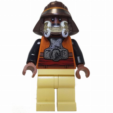 Minifigurka Lando Calrissian, Skiff Guard Disguise, Dark Brown Helmet, Tan Legs