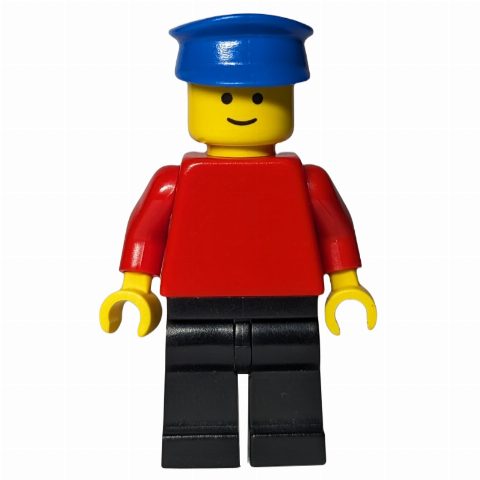 Minifigurka Man, Plain Red Torso, Black Legs, Blue Hat