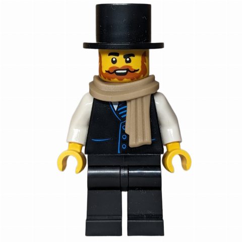 Minifigurka Man, Black Suit, Top Hat, Dark Tan Scarf