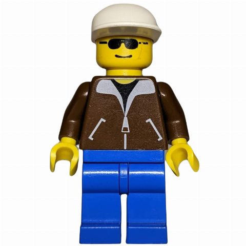Minifigurka Man - Brown Jacket, Blue Legs, White Cap