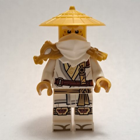 Minifigurka Master Wu, White Shoulder Armor and Mask, Pearl Gold Hat