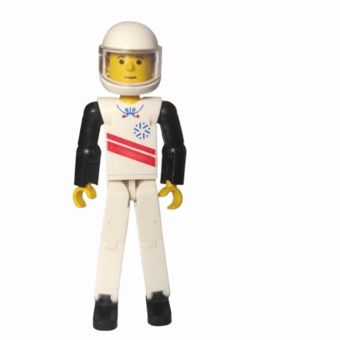 Minifigurka Technic Figure White Legs, White Top with Red Stripes Print, Black Arms [Skier] - White Helmet