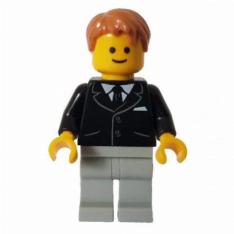 Minifigurka Black Torso Jacket, Light Bluish grey Legs, Dark Orange Hair - Pockets