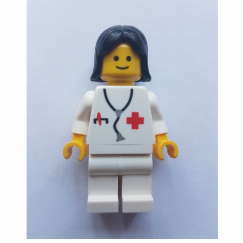 Minifigurka Doctor - White Torso and Legs, Black Hair Female (3626c Head)